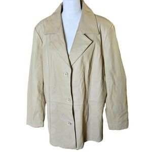 Dialouge 100% Leather Camel 3-Button Women's Jacket SZ 1X Y2k,Retro